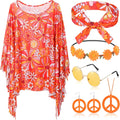 6 Pcs Hippie Costume Accessories Set Includes Headband Poncho Necklace Earrings Sunglasses for Women Girls