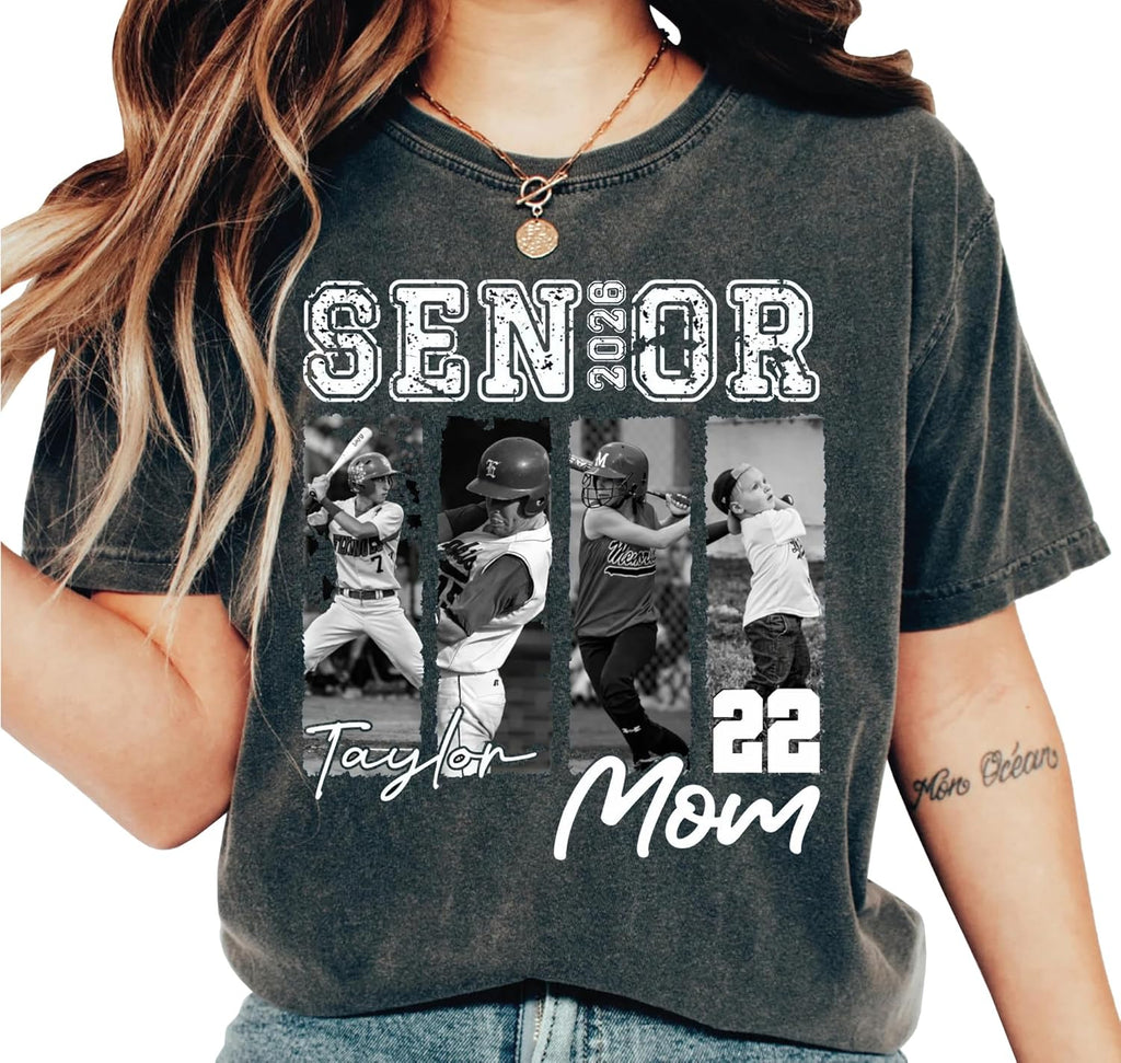 Custom Photo Senior Baseball Mom Shirt 2026 - Personalized Senior Mom Shirts Class of 2026 with Photo, Proud Mom of a 2026 Graduate Senior Night Baseball A3 Black