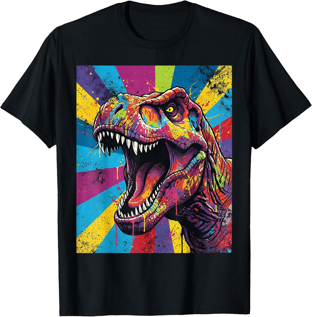 “Roaring T Rex” Colorful Pop Art Dinosaur Graphic Design Fun T-Shirt