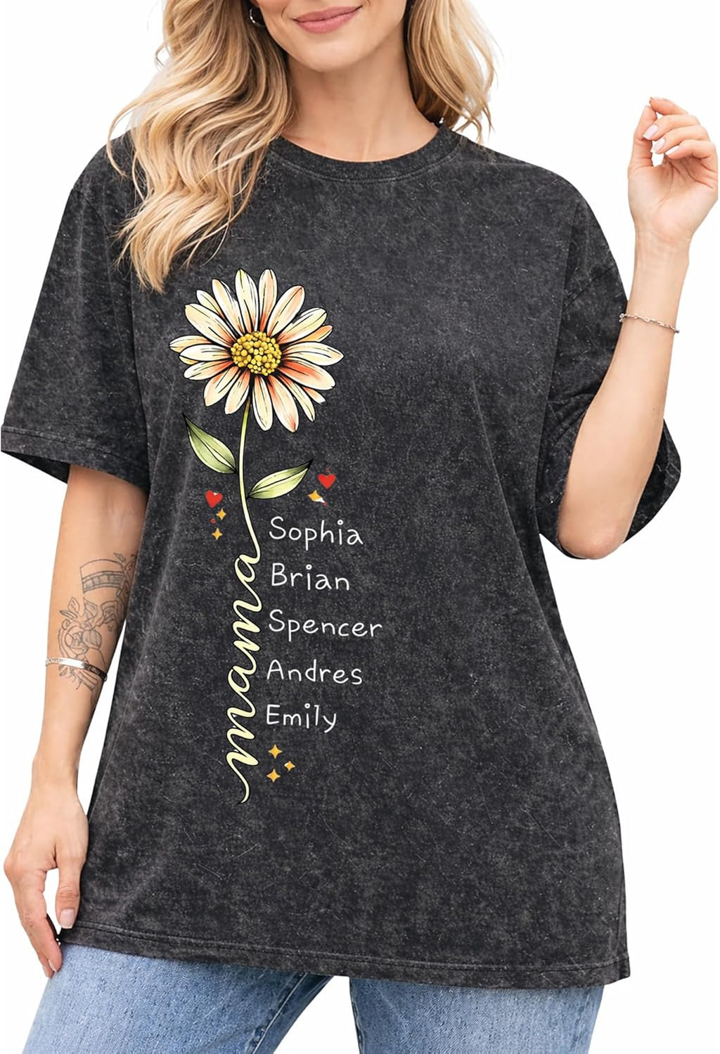 Custom Mama Shirt with Kids Names, Personalized Daisy Flower Mom Shirt, Custom Name Shirt, for Mom, Floral Mama Tee