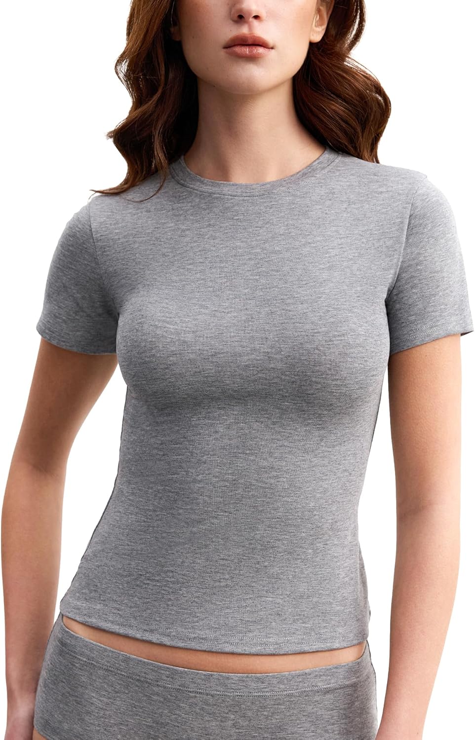 Women's Ultra-Lightweight Tencel Wool Short Sleeve Shirts Crew Neck Going Out Tops Slim Basic Top Summer Fashion Clothing