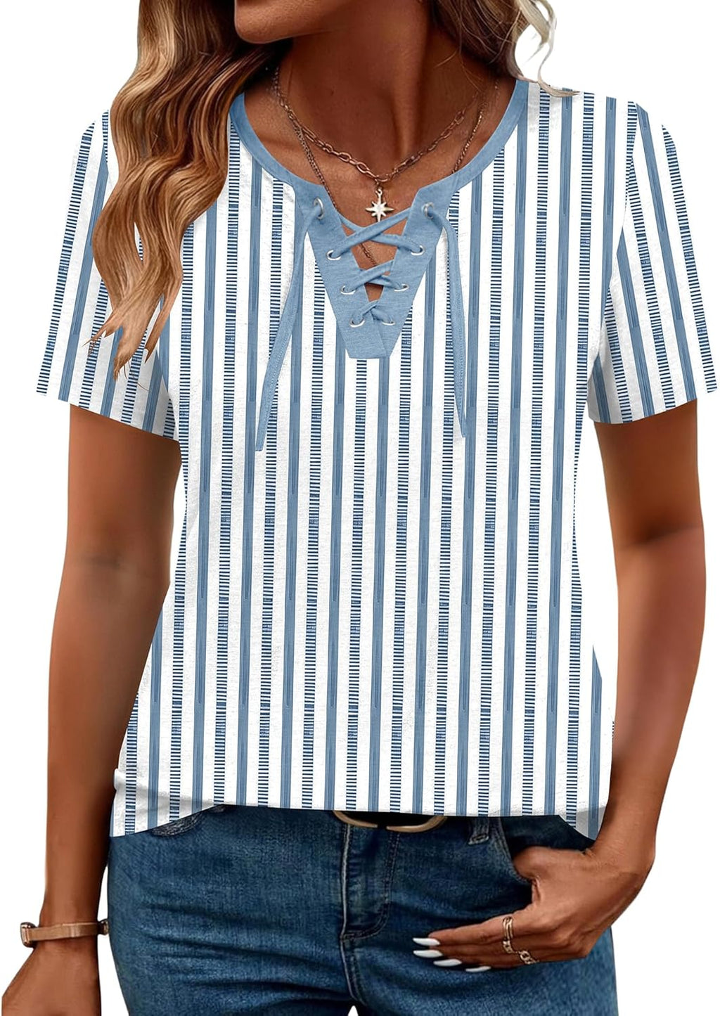 Womens Criss Cross Short Sleeve T-Shirts V-Neck Floral Summer Blouse Tops