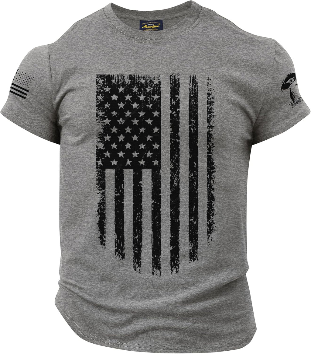 Men's Patriotic Shirts Distressed American Flag 1776 Workout Gym Muscle T-Shirts (S-3XL)