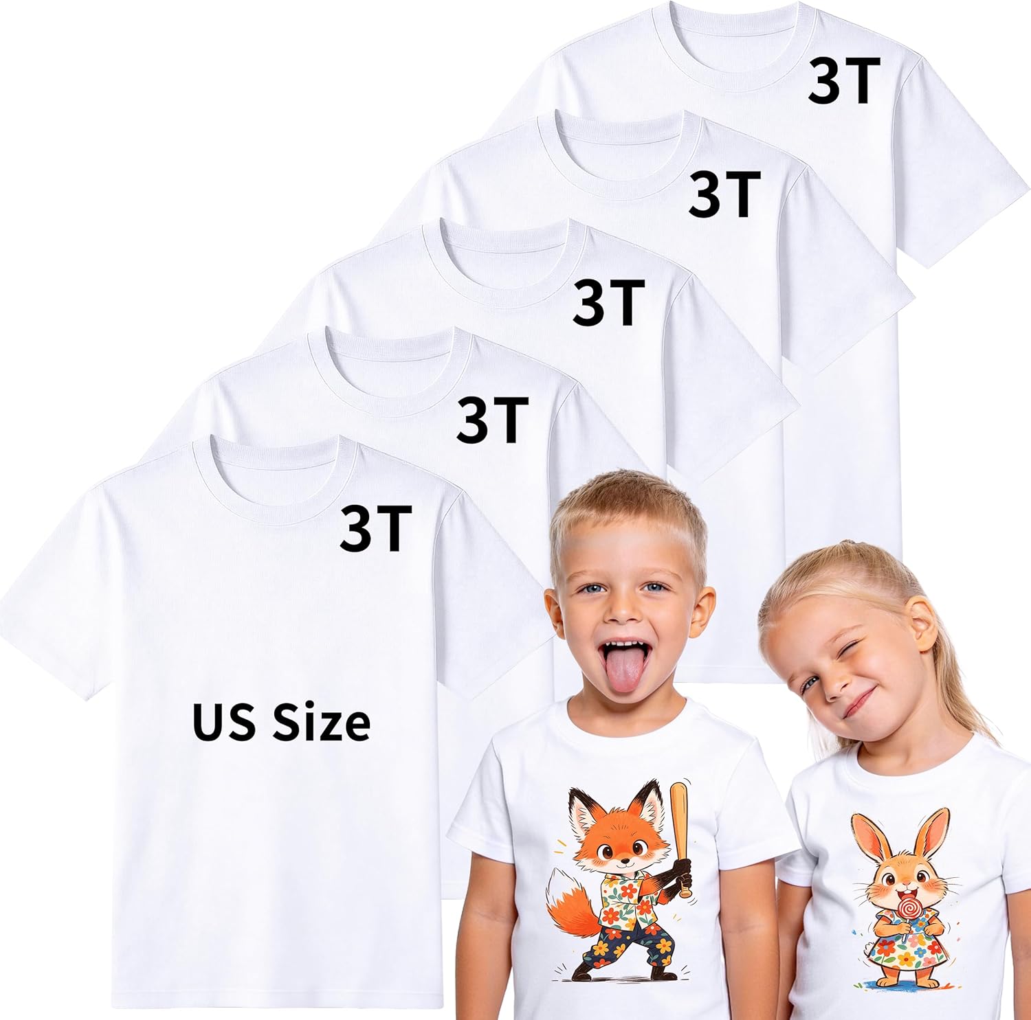 5 PCS Toddler Sublimation Blank T Shirts White Polyester Crew Neck Short Sleeve for Heat Transfer DTF Age 2T-5T