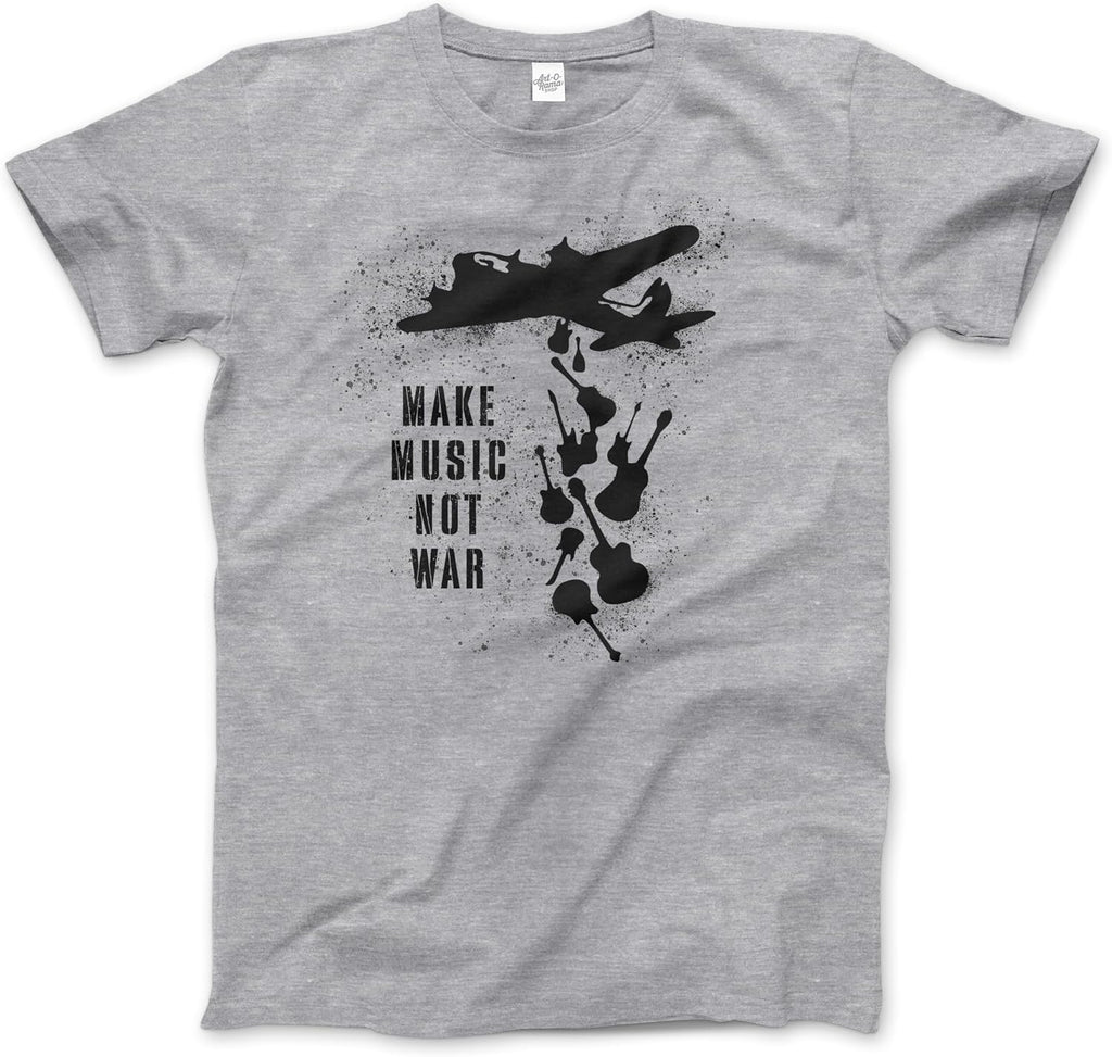Banksy Make Music Not War Street Art T-Shirt (Adults, Kids, Short & Long Sleeve) Grey