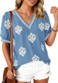 Casual Summer T Shirts Going Out Tops for Women Beach Vacation Clothes Short Sleeve Blouses V Neck Boho Tunics