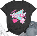 Teacher Shirts for Women Vintage 80s 90s Teacher Life Tee Back to School Teacher Gift Casual Short Sleeve Tops