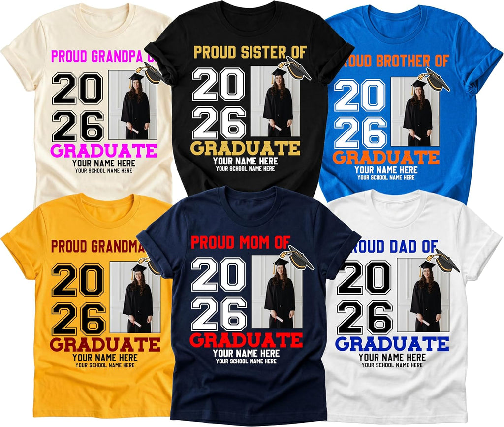 Custom 2026 Graduate Photo Shirt, Personalized Name & School, Class of 2026 Graduation T-Shirt with Photo Upload, Multiple Colors Available