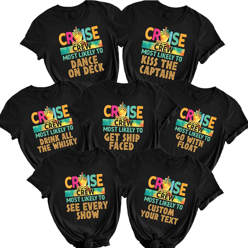 Funny Cruise Shirts Family Cruise Shirts 2026 Matching Family T-Shirts Most Likely to Cruise Ship Essentials Carnival Must Haves Outfits Crew Squad 40 Quotes Multicolor