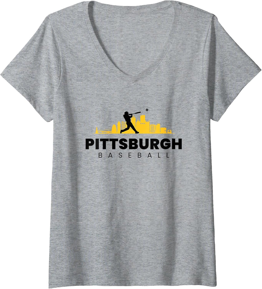 Women's Pittsburgh Baseball Vintage Minimalist Retro Baseball Lover V-Neck T-Shirt