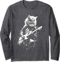 Distressed Cat Playing Guitar Punk Rock & Roll Vintage Long Sleeve T-Shirt