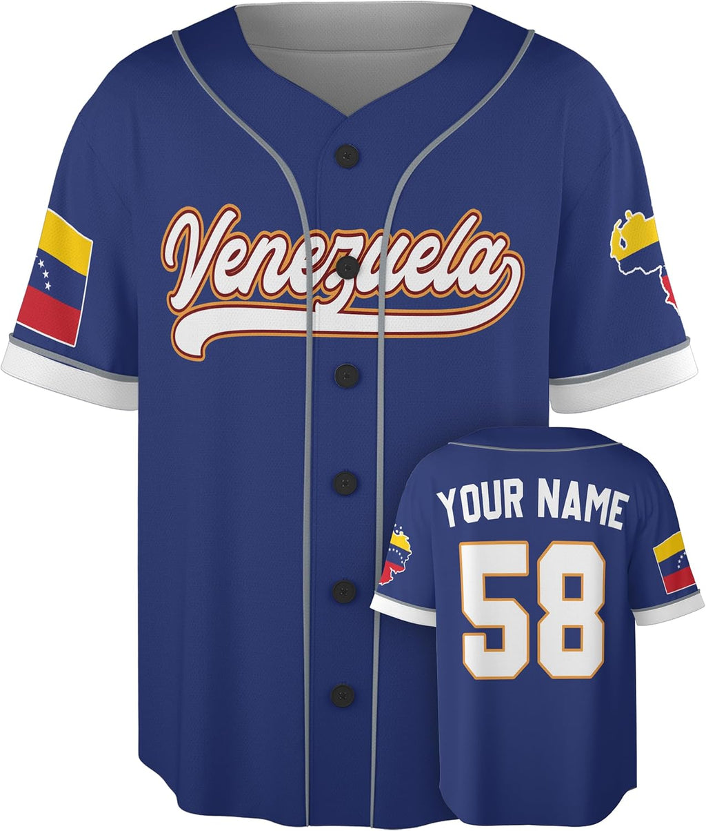 Custom Venezuela Baseball Jersey - Personalized Veneka Pride Sport Shirts with Name Number, Camisas de Beisbol Venezuela 2026