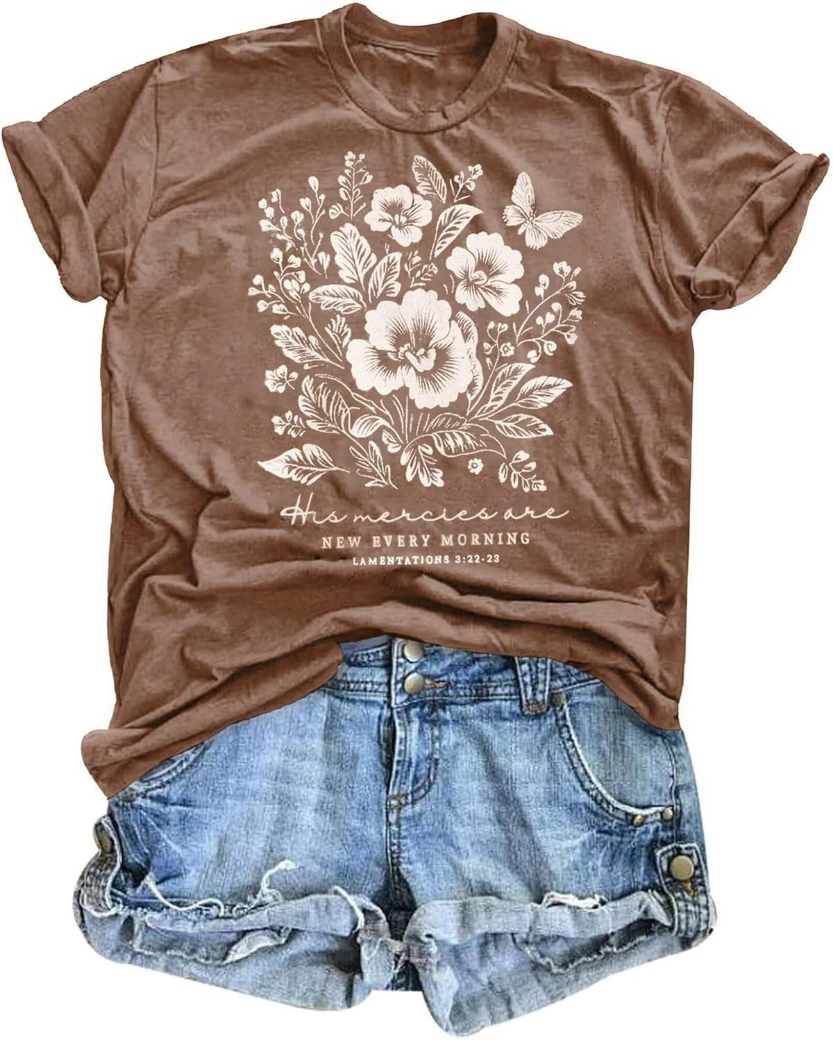 Vintage Flowers T Shirts Womens Cute Floral Graphic Tees Boho Wildflower Tshirts Summer Casual Short Sleeve Tops