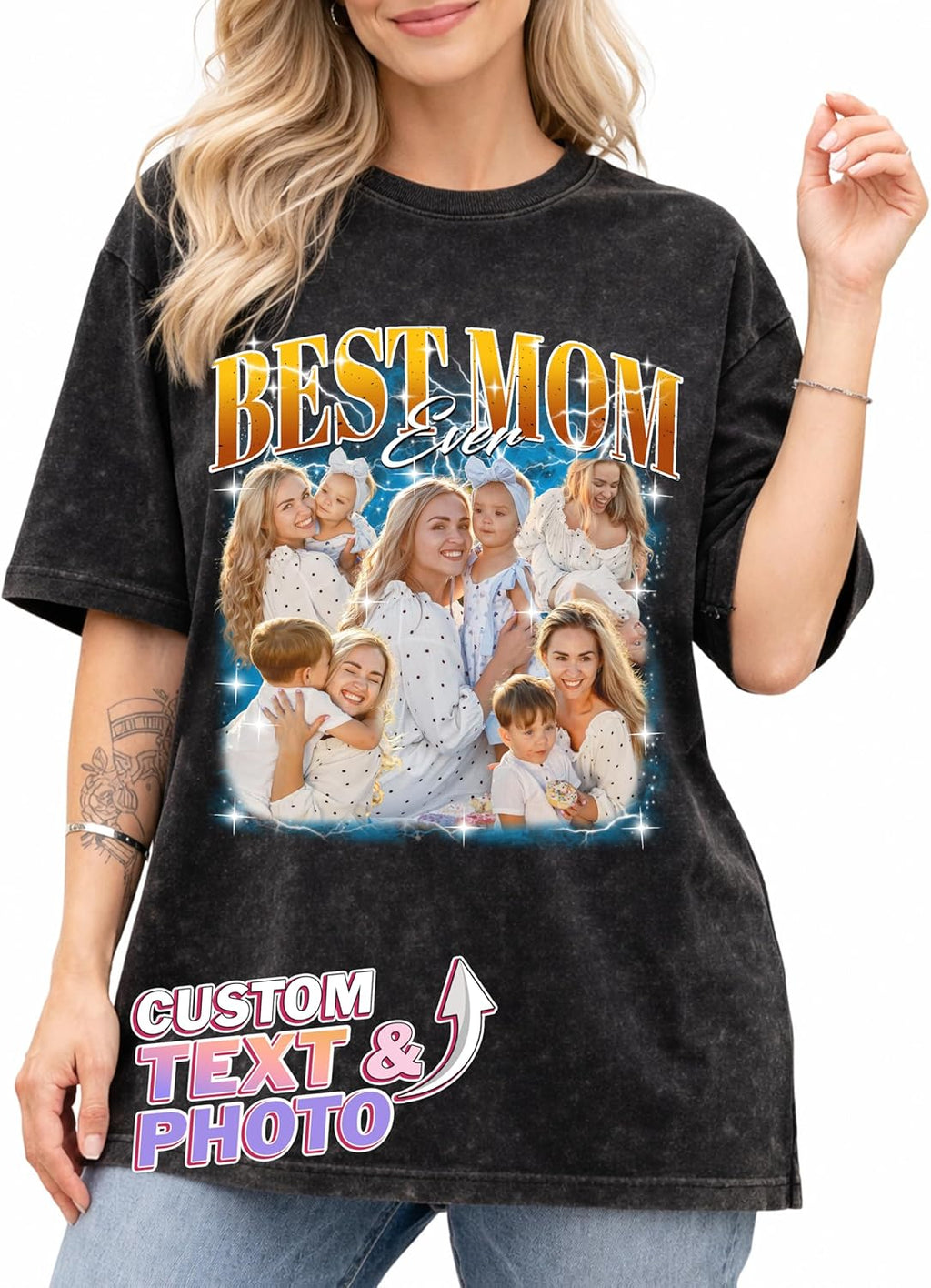 Custom Photo T-Shirt Name & Text, Personalized Senior Baseball Football Shirt for Mom Dad on Game Day Spirit Team