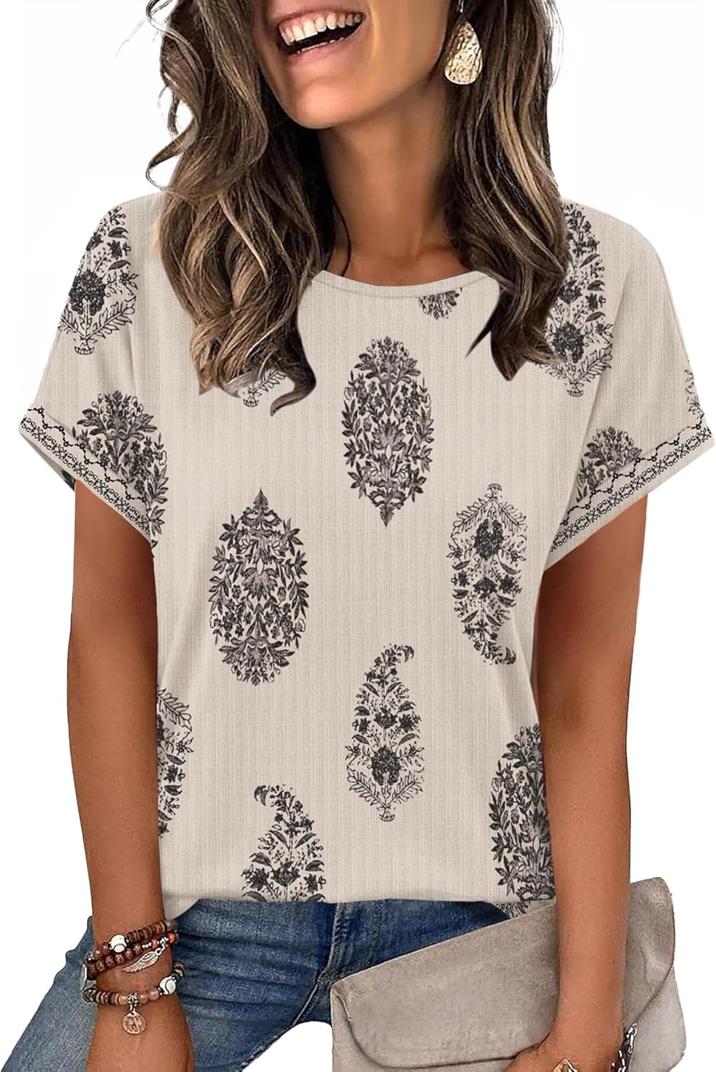 Women Textured Shirts Casual Cap Sleeve Tops Loose Fit 2026 Summer Spring Fashion Outfits Plain/Print