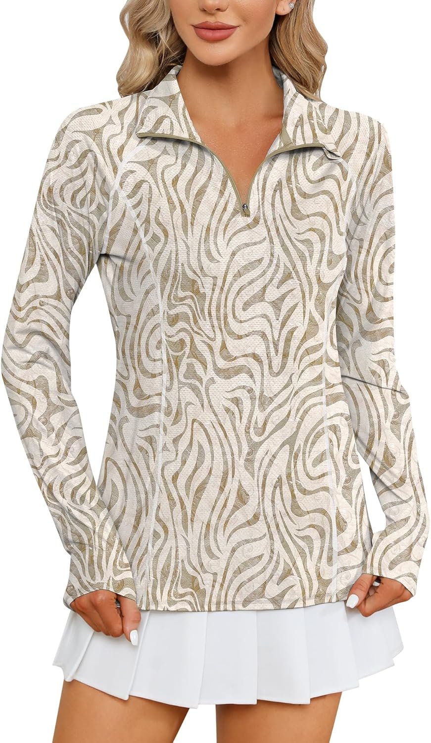 Women Long Sleeve Shirts Sun Protection 1/4 Zip Summer Quick Dry Hiking Shirts Quarter Zip Pullover for Women