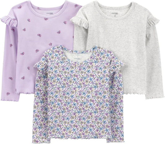 Baby Girls' 3-Pack Graphic Long-Sleeve Tees