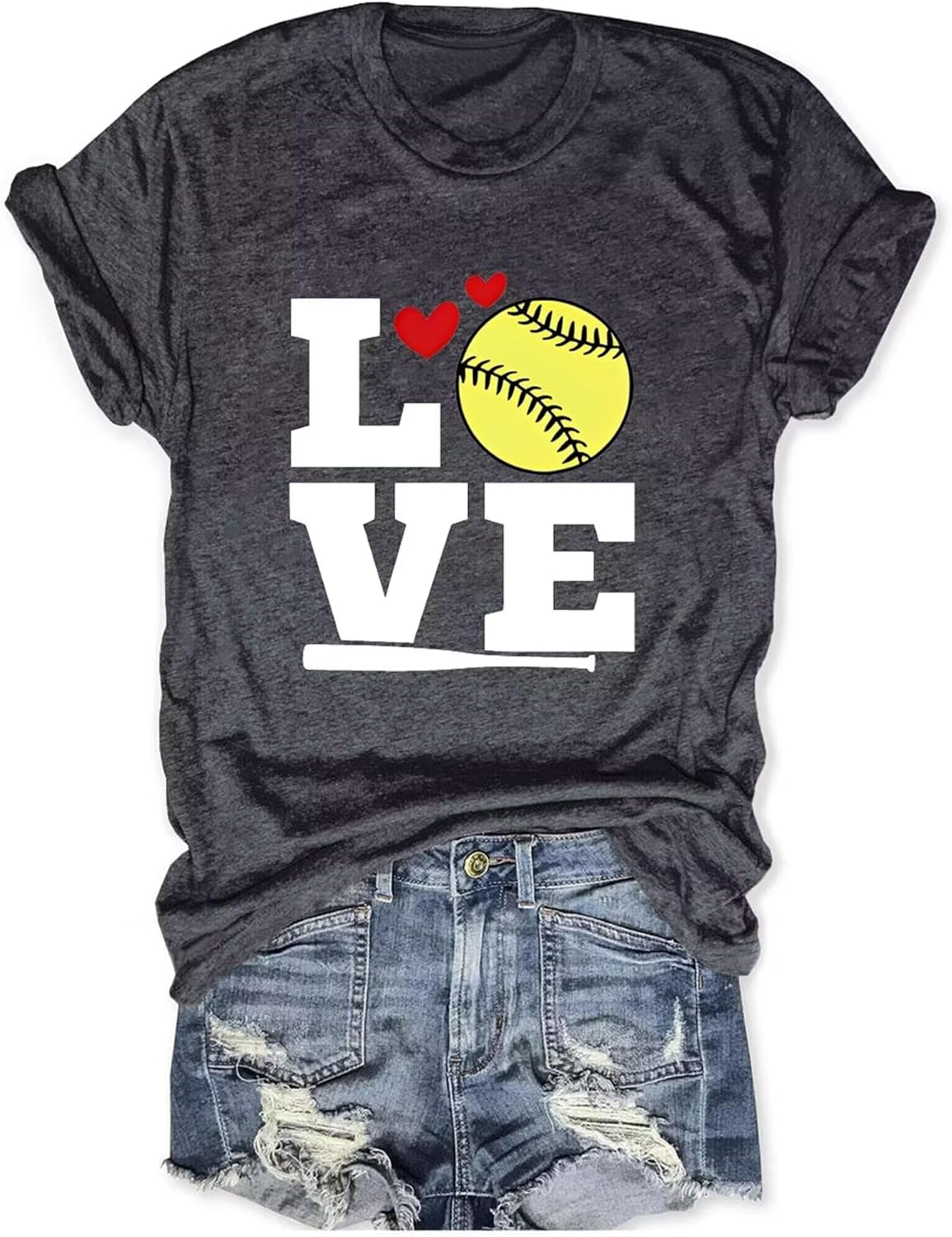 Softball Lover Mom T Shirt Love Love Heart Graphic Softball Player Mama Coach Women Gift Sport Mom Gift Tees