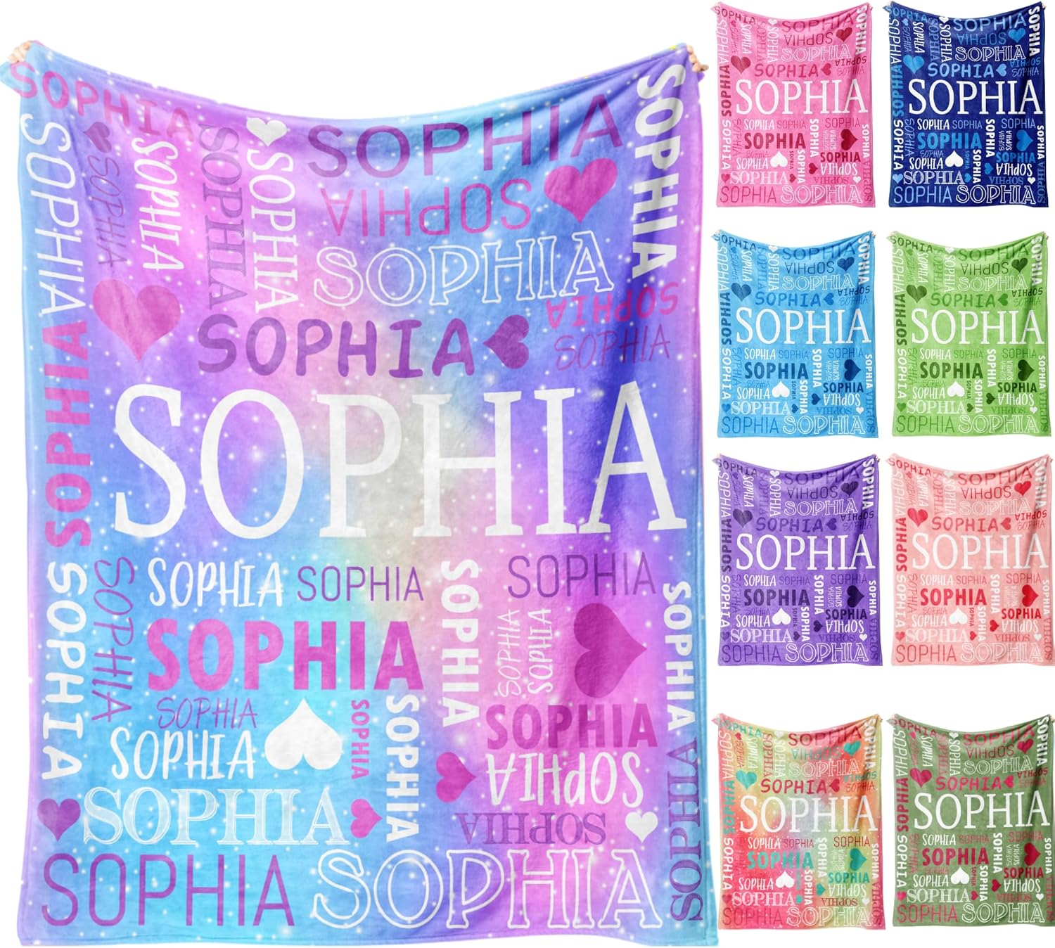 Custom Throw Blanket with Name Soft Fleece Personalized Blanket Gift Cozy Warm Throws for Couch Bed Living Room Customized for Adults Teens Family