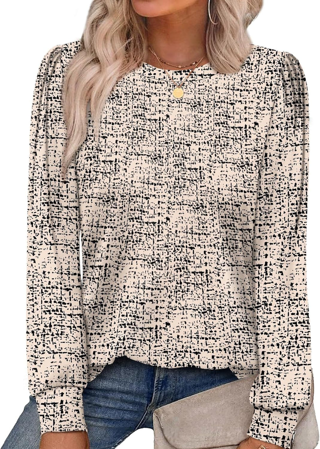 Womens Long Sleeve Shirts 2026 Fall Tunic Tops Crewneck Blouses Print