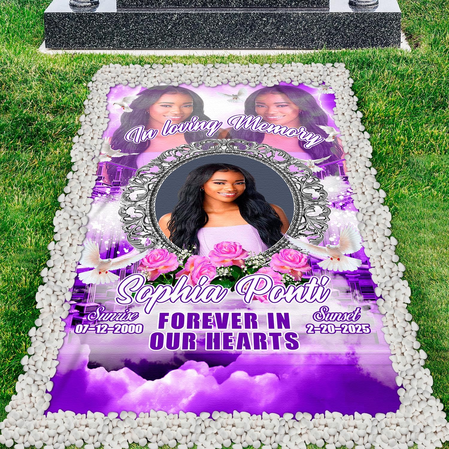 Grave Blankets for Cemetery Waterproof, Personalized Memorial Grave Blanket Cover, Custom Photo Name Date Grave Cover for Your Loved one Cemetery Decor Forever Remembered Forever Missed (MEMORIAL-11)
