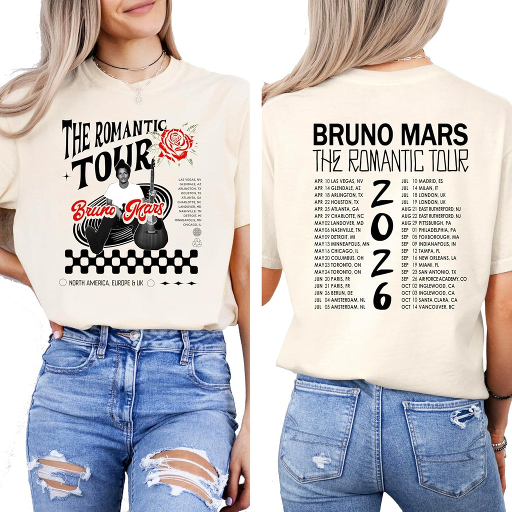 Romantic Tour 2026 Concert Shirt, Music Fan T-Shirt, Bruno Merch Front and Back Tee Ivory