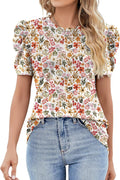 Puff Short Sleeve Shirt for Women Eyelet Tops Summer Crewneck Blouse Loose Fit S-XXL