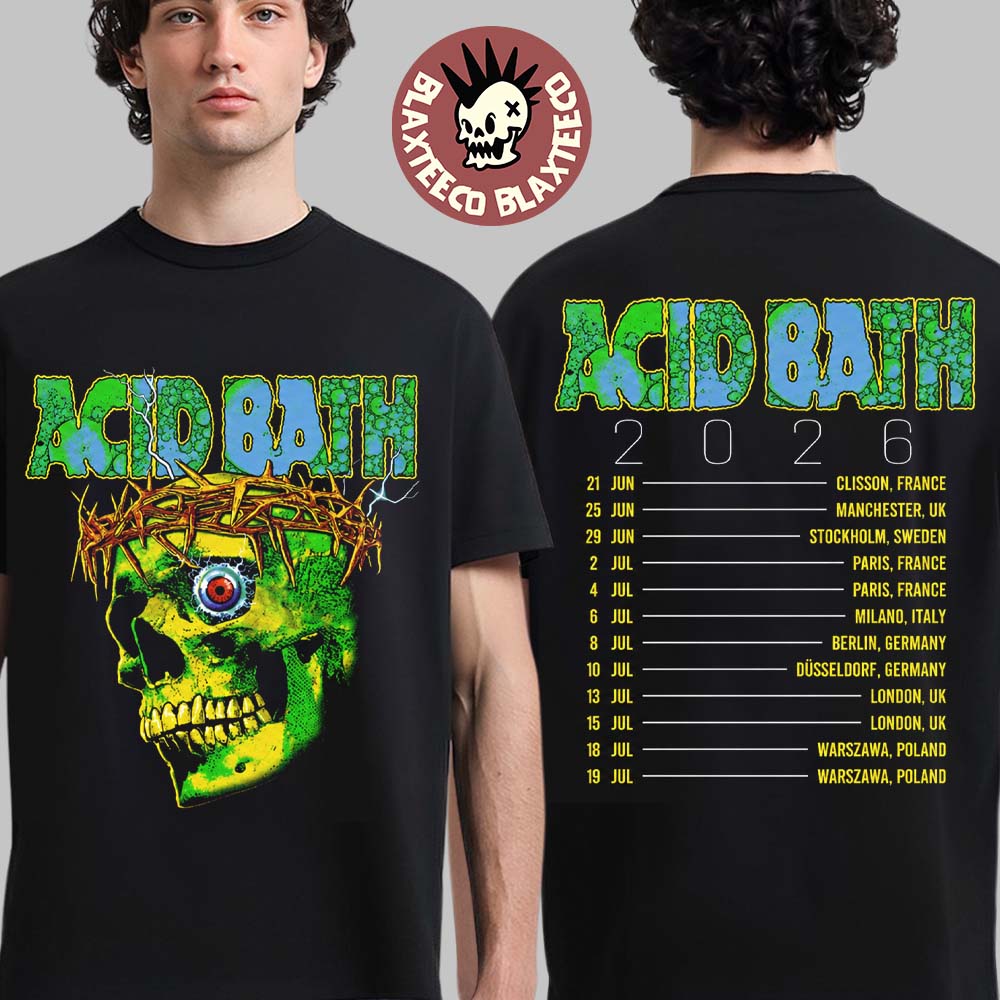 Acid Bath 2026 Eu Uk Tour Merch Green Skull Dates Back Tee (1)