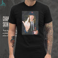 Angus Young holding beer middle finger shirt