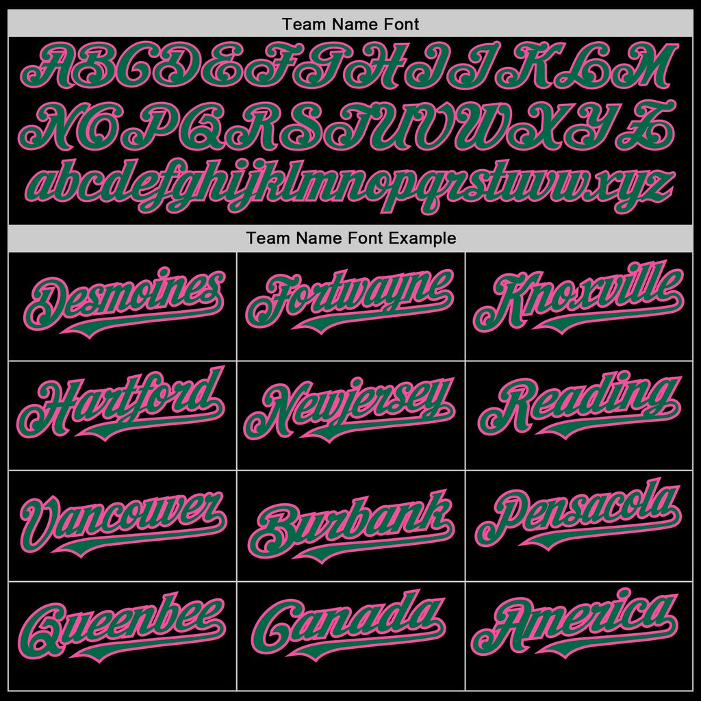 Custom Black Kelly Green-Pink 3 Colors Arm Shapes Authentic Baseball Jersey