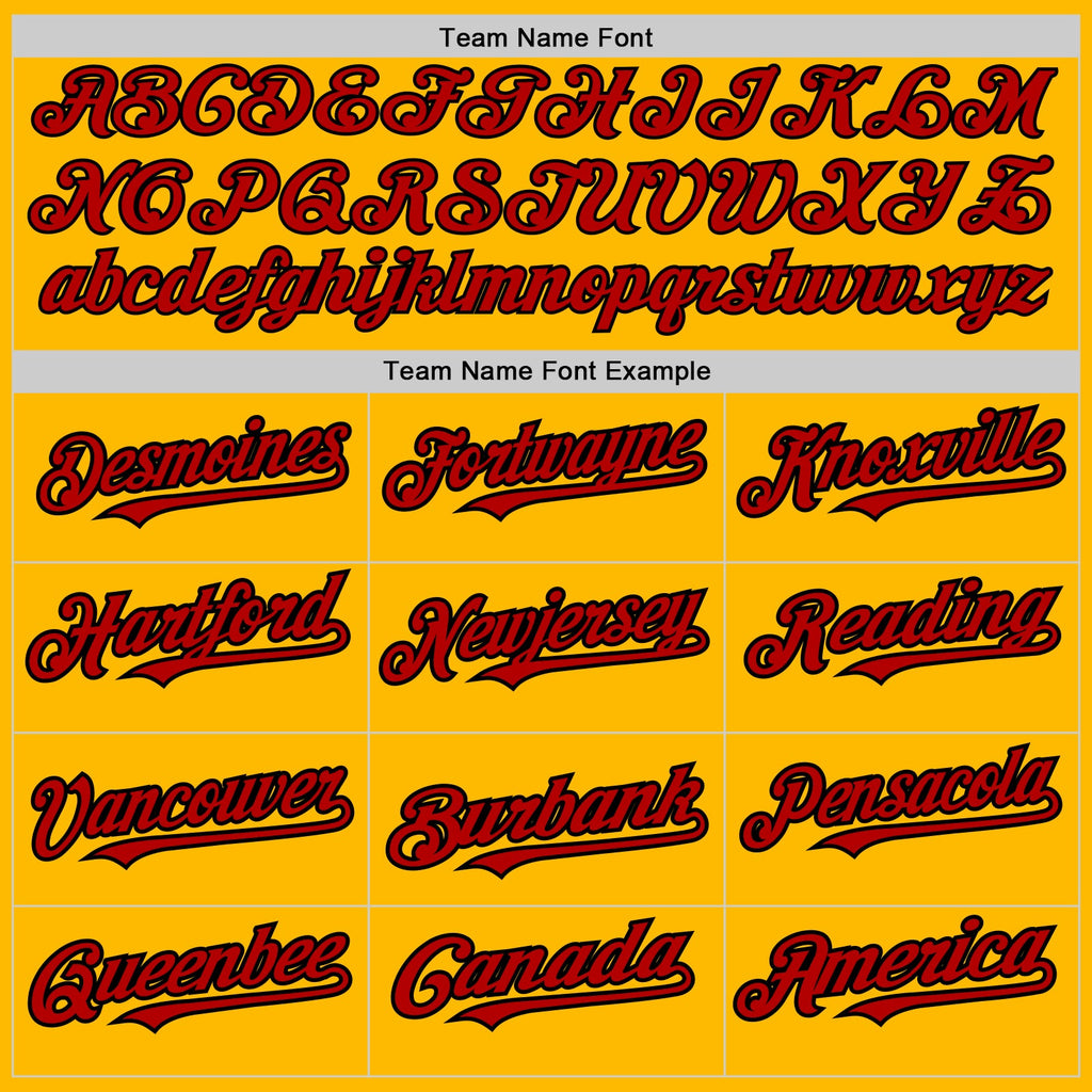 Custom Gold Red-Black 3 Colors Arm Shapes Authentic Baseball Jersey