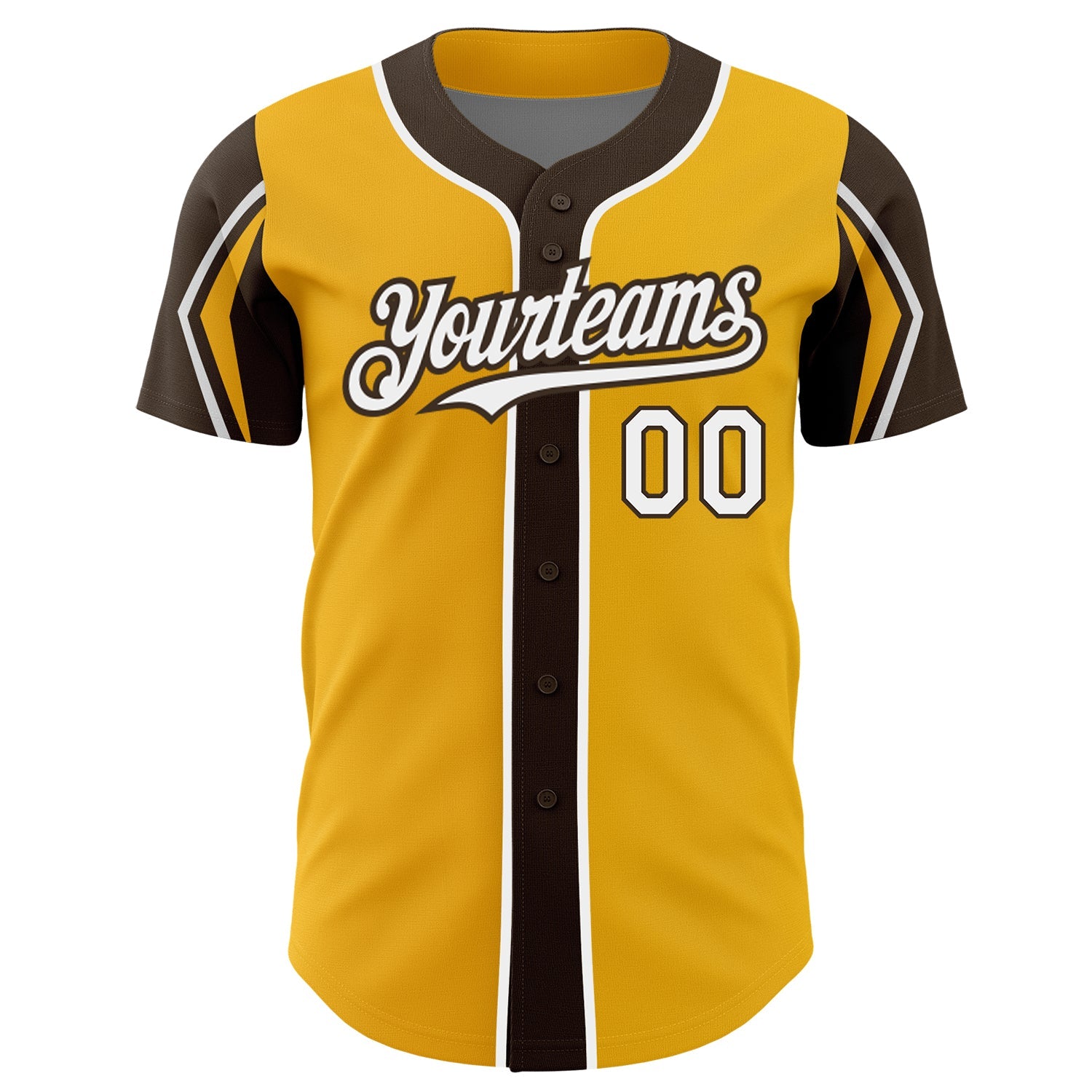 Custom Gold White-Brown 3 Colors Arm Shapes Authentic Baseball Jersey
