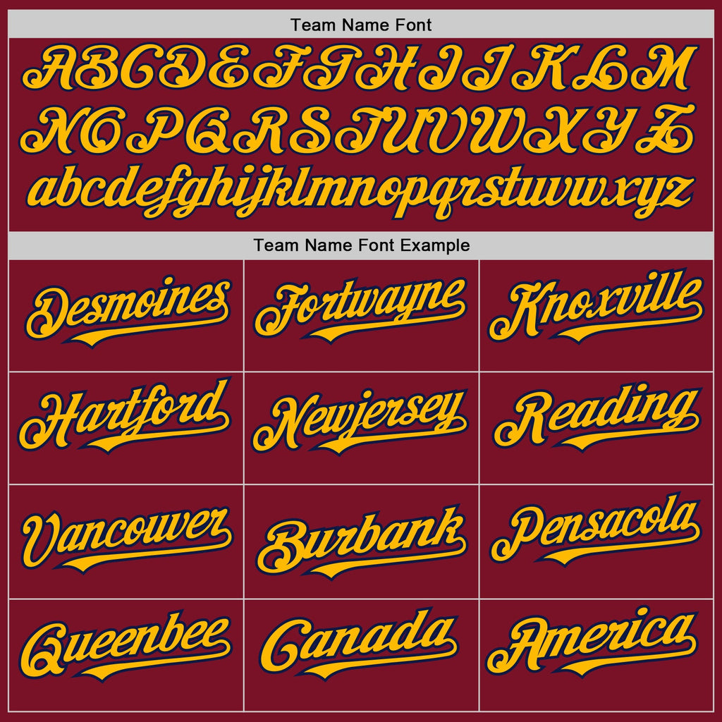 Custom Crimson Gold-Navy 3 Colors Arm Shapes Authentic Baseball Jersey