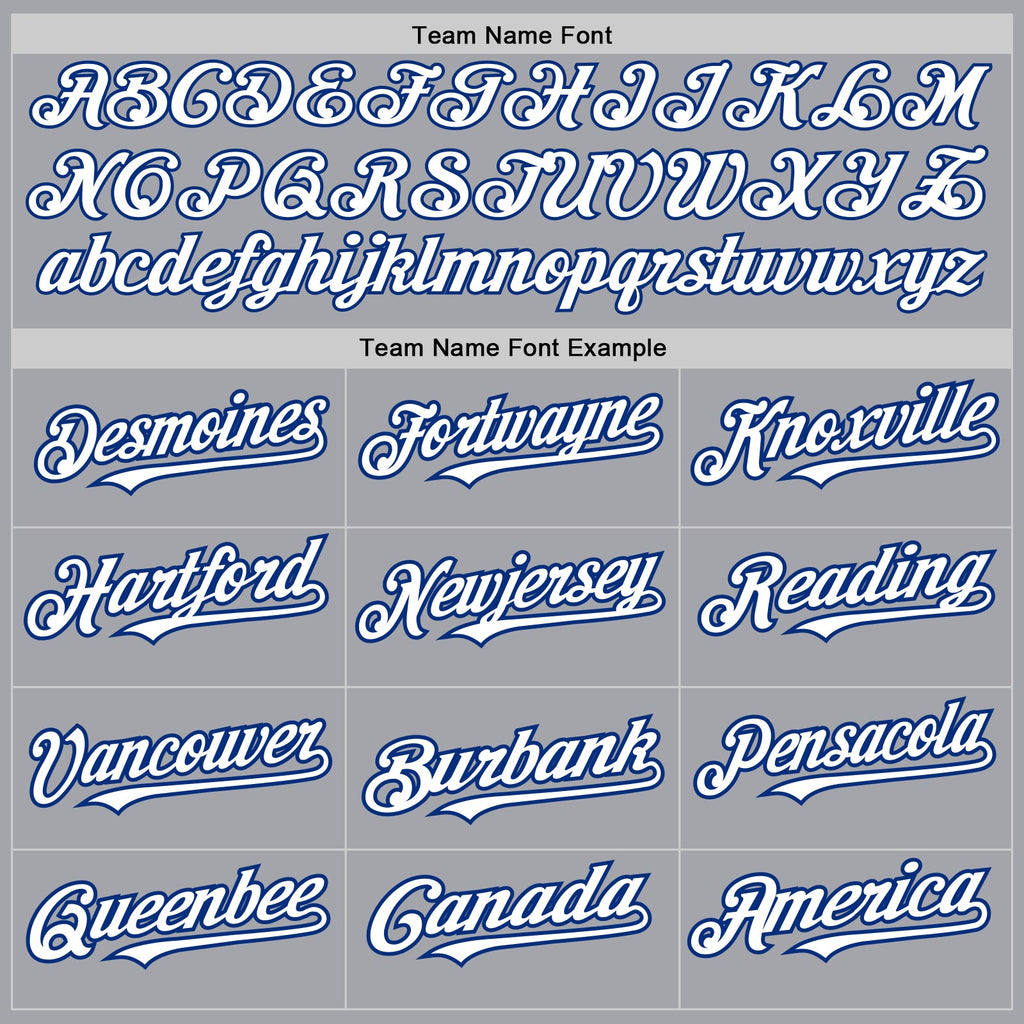Custom Gray White-Royal 3 Colors Arm Shapes Authentic Baseball Jersey