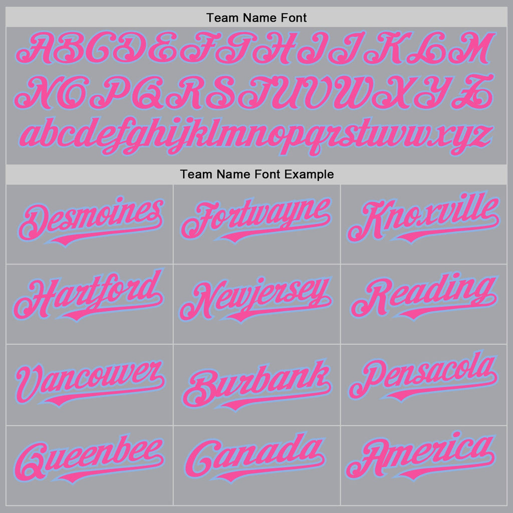 Custom Gray Pink-Light Blue 3 Colors Arm Shapes Authentic Baseball Jersey