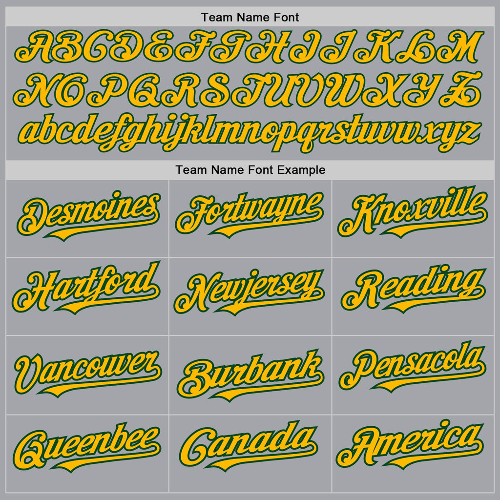 Custom Gray Gold-Green 3 Colors Arm Shapes Authentic Baseball Jersey