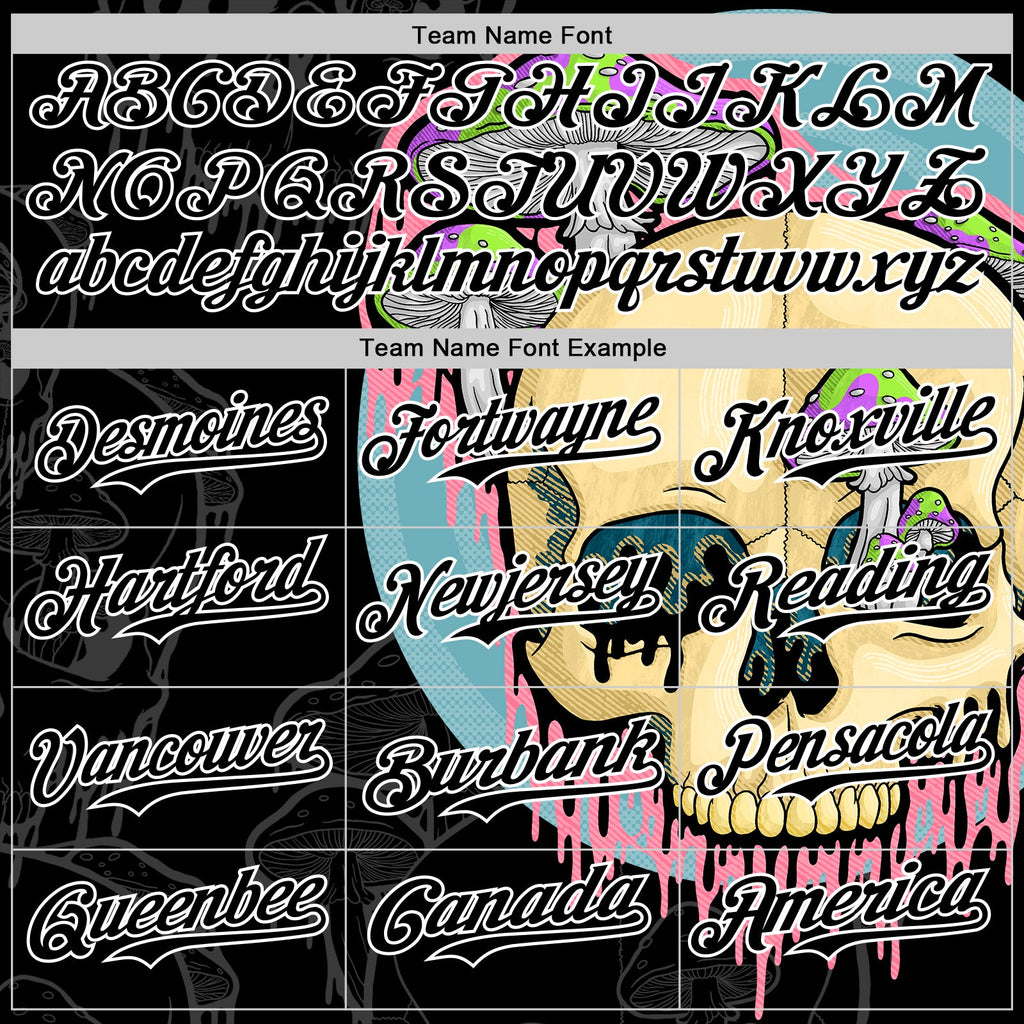 Custom Black White 3D Illymakes Drippy Mushroom Skull Authentic Baseball Jersey
