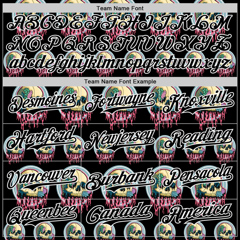 Custom Black White 3D Illymakes Drippy Succulent Skulls Authentic Baseball Jersey