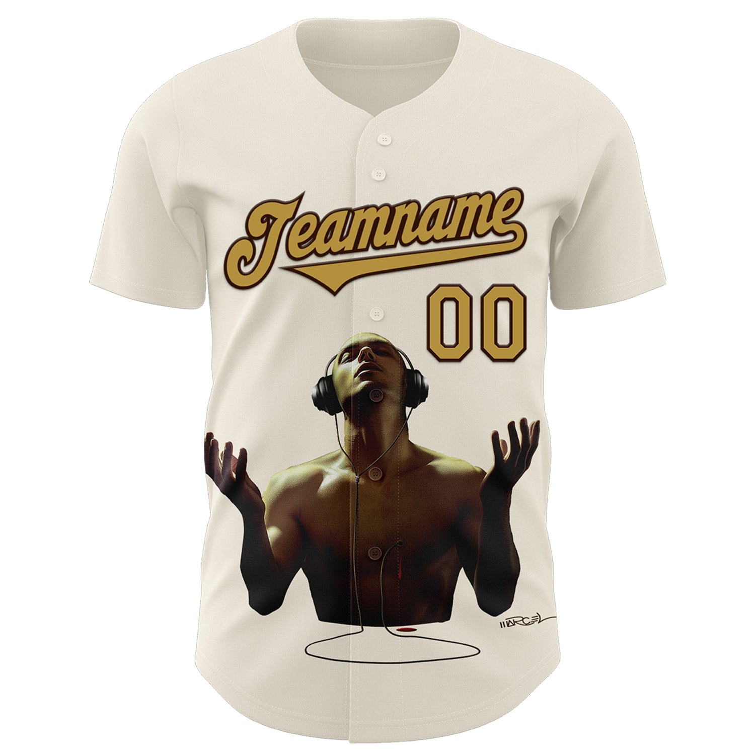 Custom Cream Old Gold-Brown 3D Marcel Caram Echoes Of The Heart Authentic Baseball Jersey