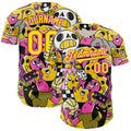 Custom Black Light Yellow-Deep Pink 3D Geo Law Play Time Authentic Baseball Jersey