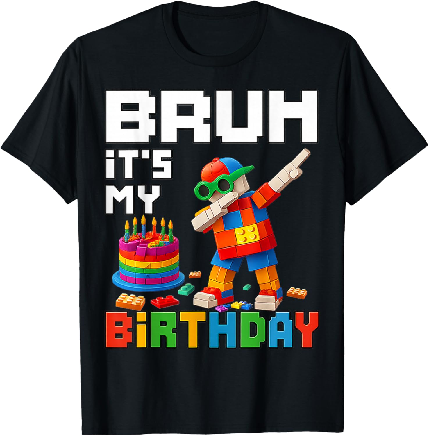Bruh Its My Birthday Master Builder Block Brick Men Boy Kid T-Shirt