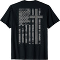(Art on Back) American Flag Christian Faith Cross Patriotic T-Shirt