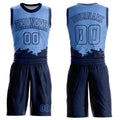 Custom Light Blue Navy Color Splash Round Neck Sublimation Basketball Suit Jersey