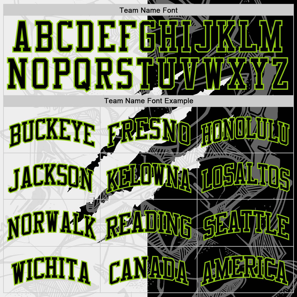 Custom Graffiti Pattern Black White-Neon Green Scratch Round Neck Sublimation Basketball Suit Jersey