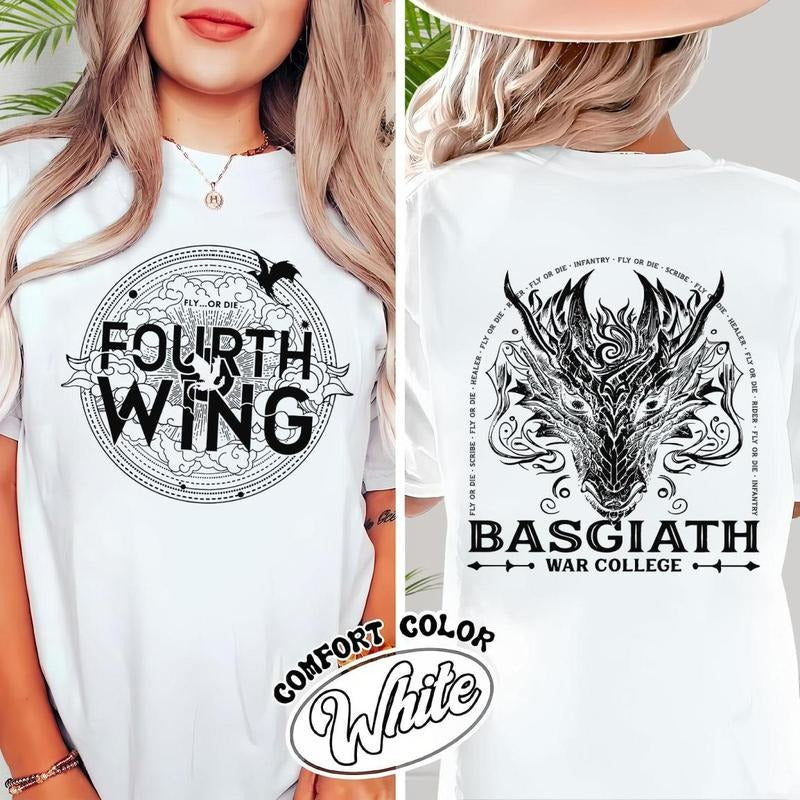 Basgiath War College Shirt Distressed Fourth Wing Iron Flame Tairn Violet Sorrengail Bookish Shirt Perfect T-Shirts