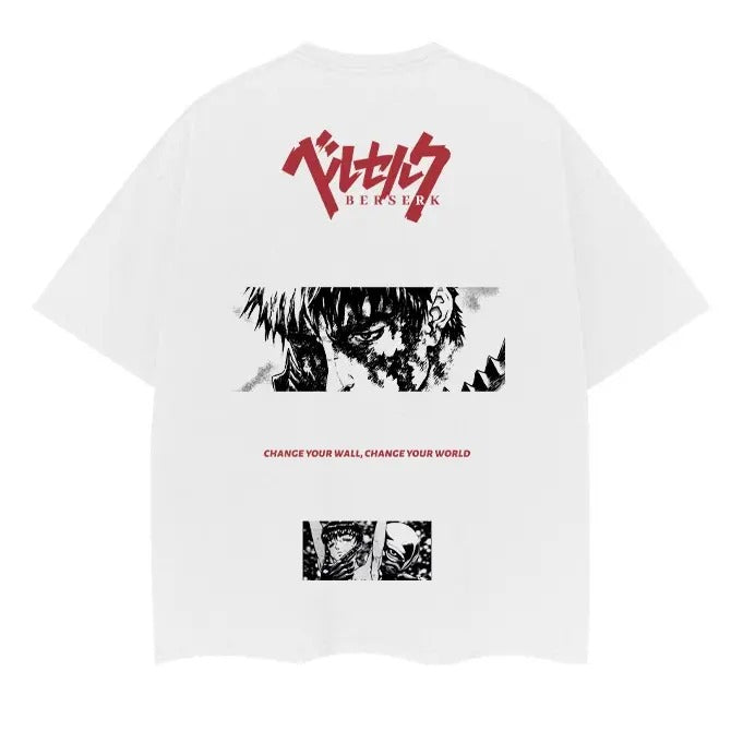 Berserk "Trapped Beast Guts" Heavyweight Vintage 100% Cotton Anime Original DTG Printing Menswear Top Casual Streetwear White Baggy Tropical T-Shirts