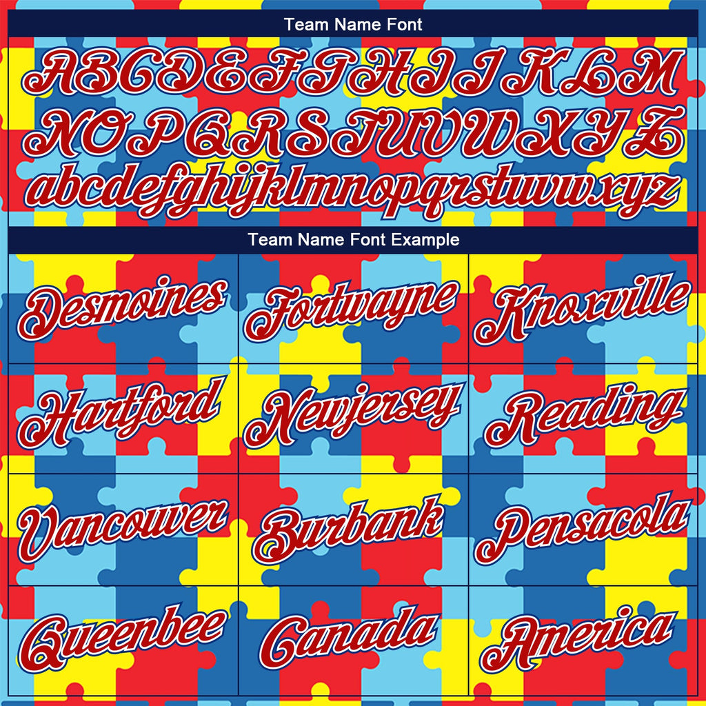 Custom Black Red-Royal 3D Pattern Design Autism Awareness Puzzle Pieces Authentic Basketball Jersey