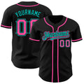 Custom Black Pink-Aqua Authentic Baseball Jersey