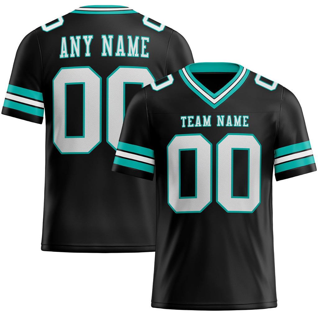 Custom Black White-Aqua Authentic Football Jersey