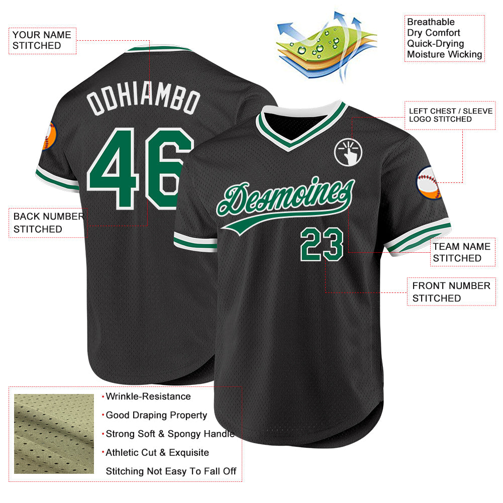 Custom Black Kelly Green-White Authentic Throwback Baseball Jersey